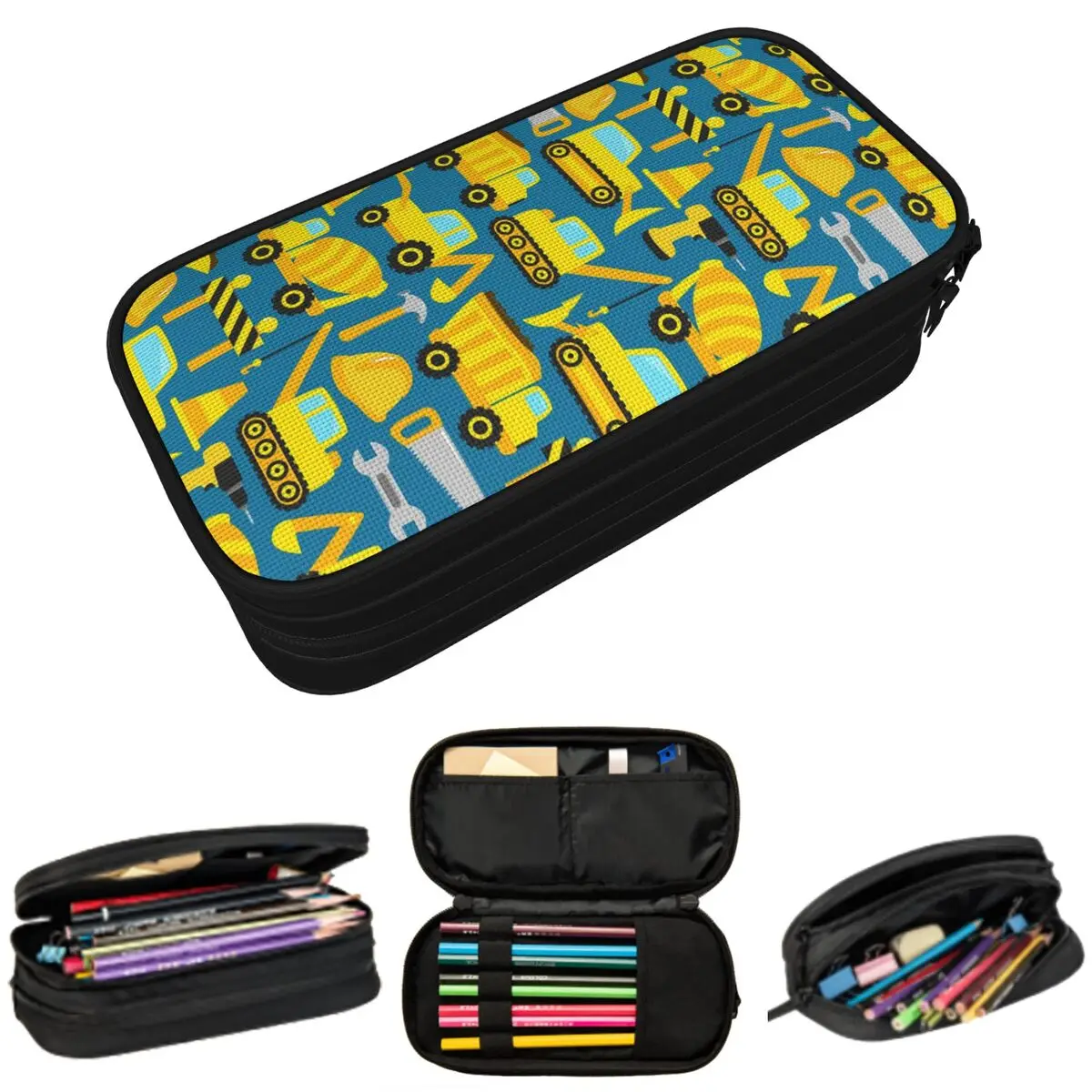 Excavators Construction Machines Cartoon Pencil Case for Students School Pen Box Pencil Bag Stationery Supplies Pen Holder Bag
