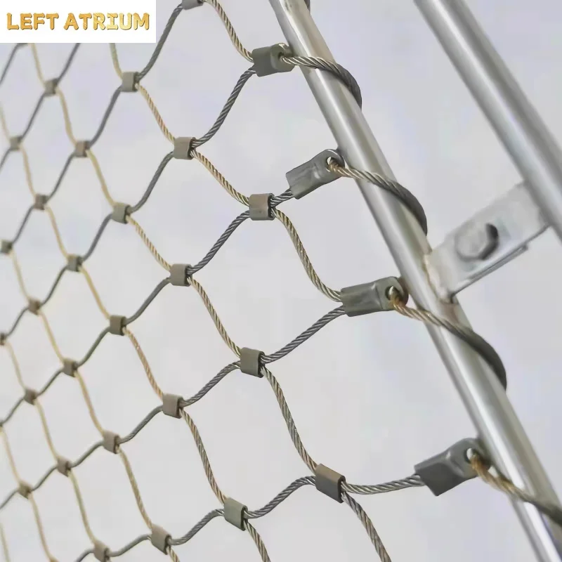 304 Stainless Steel Wire Rope Mesh Weaving Buckle Type School Safety Anti Fall Protection Grid Metal Plant Climbing Soft Net