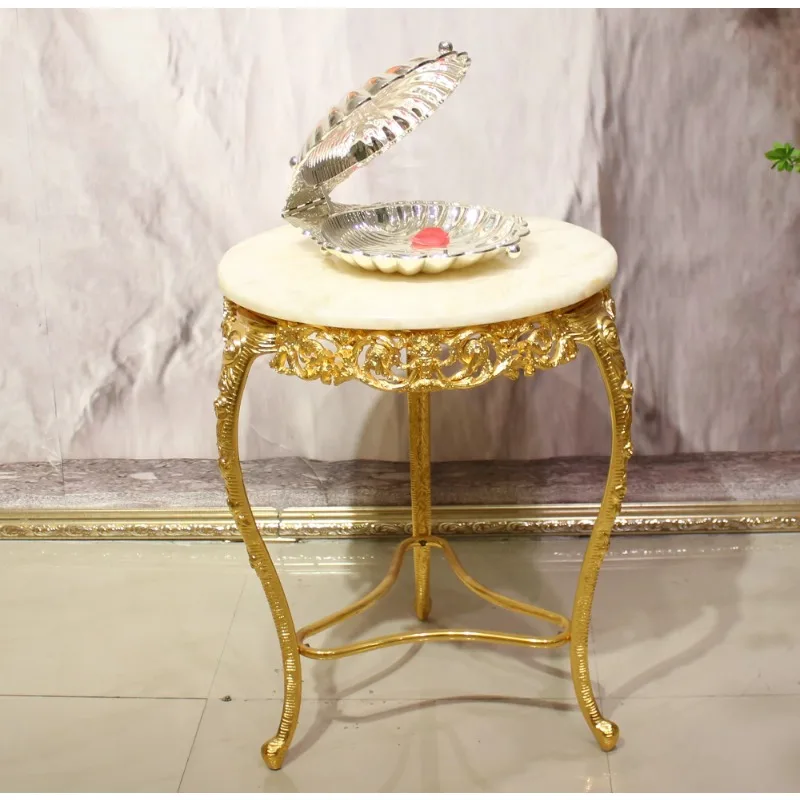 

French elegant carved coffee table gold and copper corner table natural marble luxury coffee table