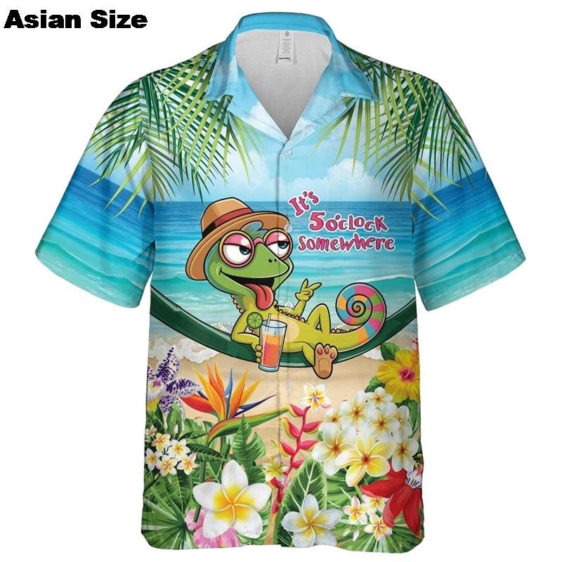 Hawaiian Men's Dolphin Frog Shirt Seaside Parrot 3D Printed Men's Casual Button Lapel Shirt Summer Vacation Beach Party Blouse