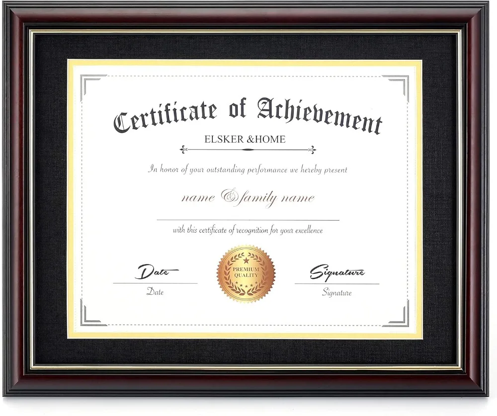 

ELSKER&HOME Diploma Frames 11x14 with Mat- Solid Cherry Wood - Display 11x14 Document/Certificate with Mat or 15x18 Without