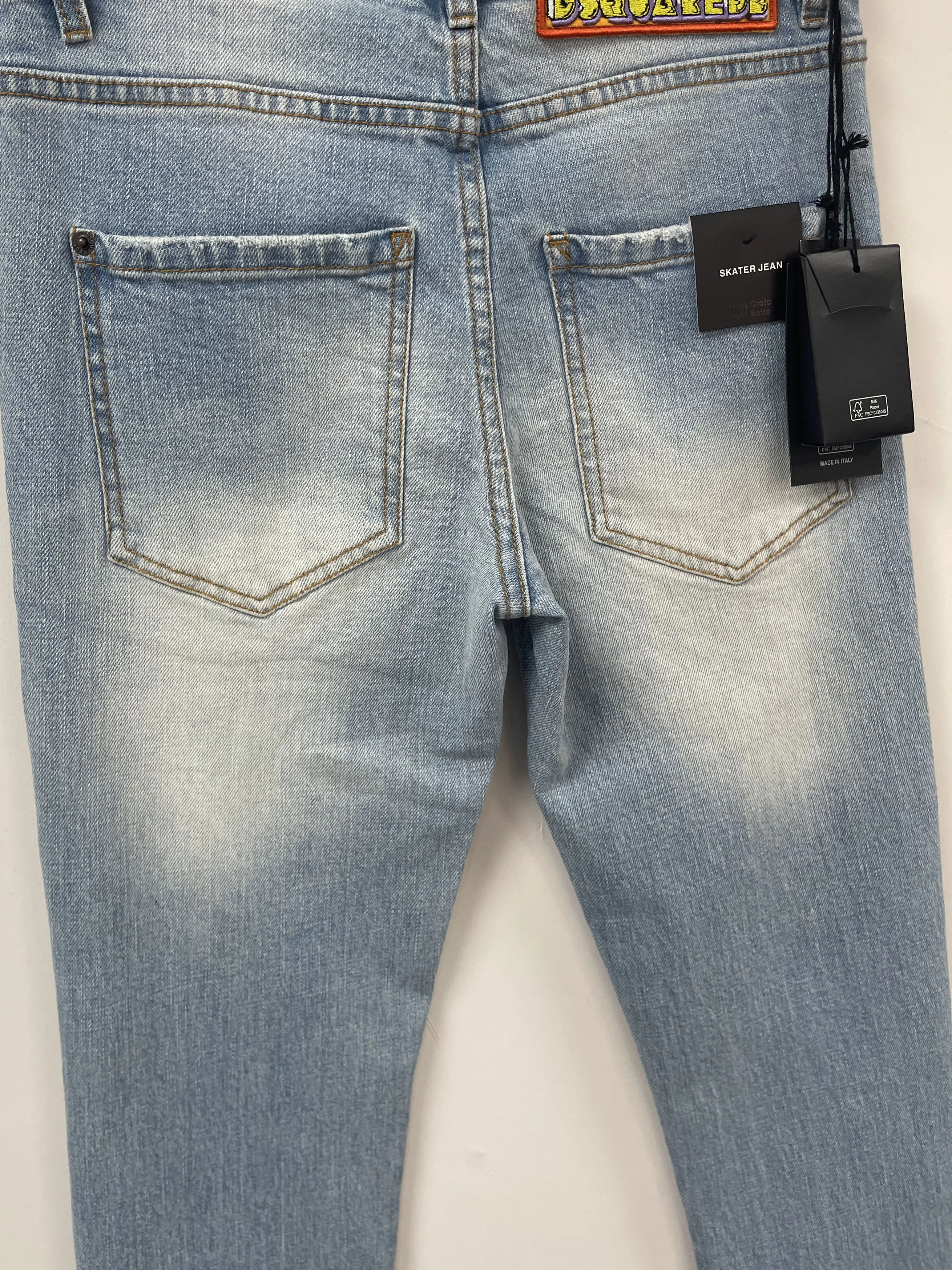 Spring/Summer New Trendy Men's Wear Hole Patch Paint Slimming Versatile Small Feet Blue D2 Jeans Men