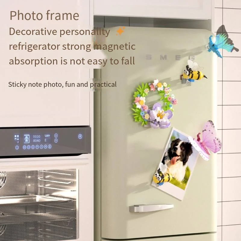 Micro-particle creative assembly toy picture frame refrigerator magnetic sticker building block style flowers and insects