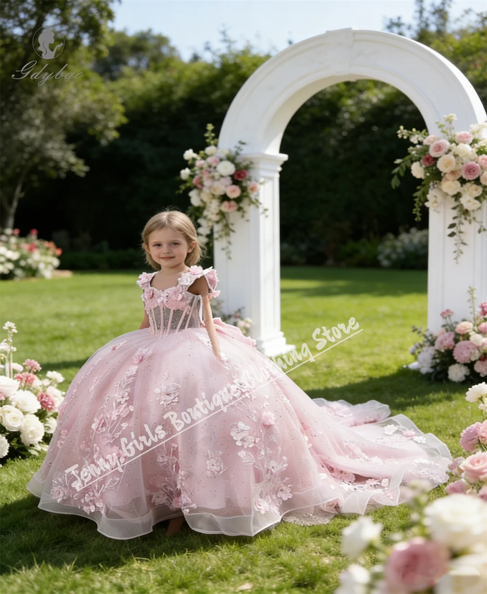 Customizable Gorgeous Flower Girl Dress Suitable for Wedding Pink Decal Princess Beauty Pageant First Communion Dress