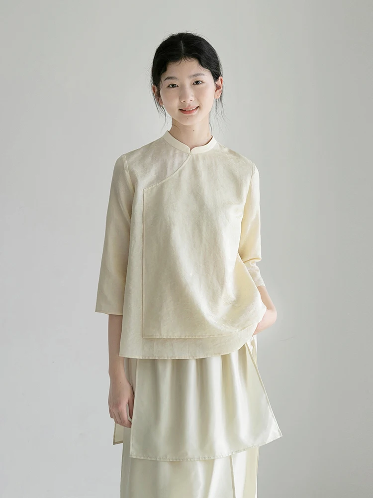 

Новая коллекция Le: Шелково-хлопковая вышитая нежная двухцветная летняя накидка в китайском стиле с рукавом три четверти