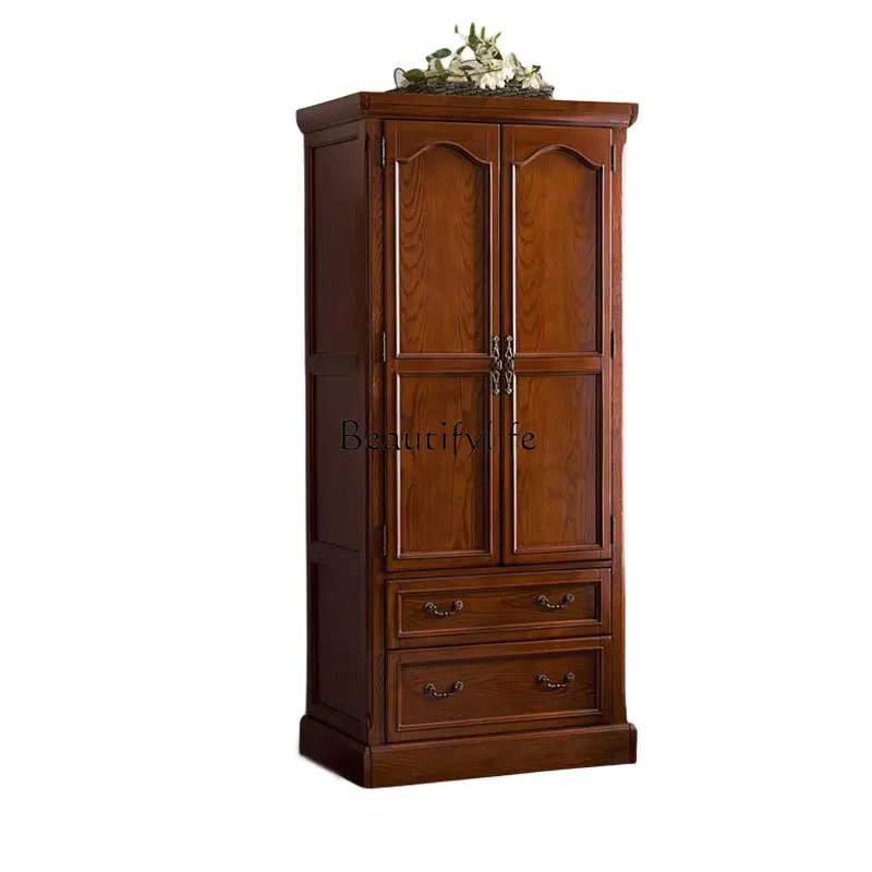 

American solid wood wardrobe household hanging wardrobe locker