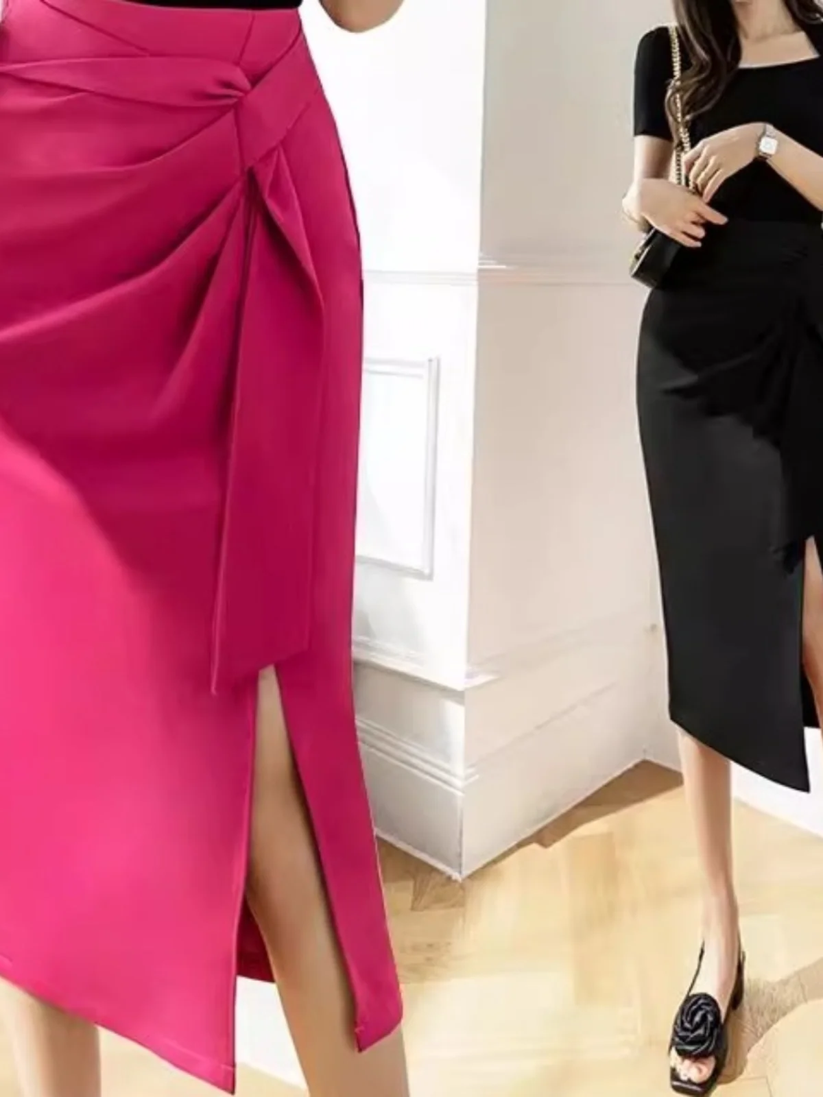 

Юбка с высокой талией и боковым разрезом, облегающая вокруг юбки, повседневные женские модные брюки и юбки средней длины