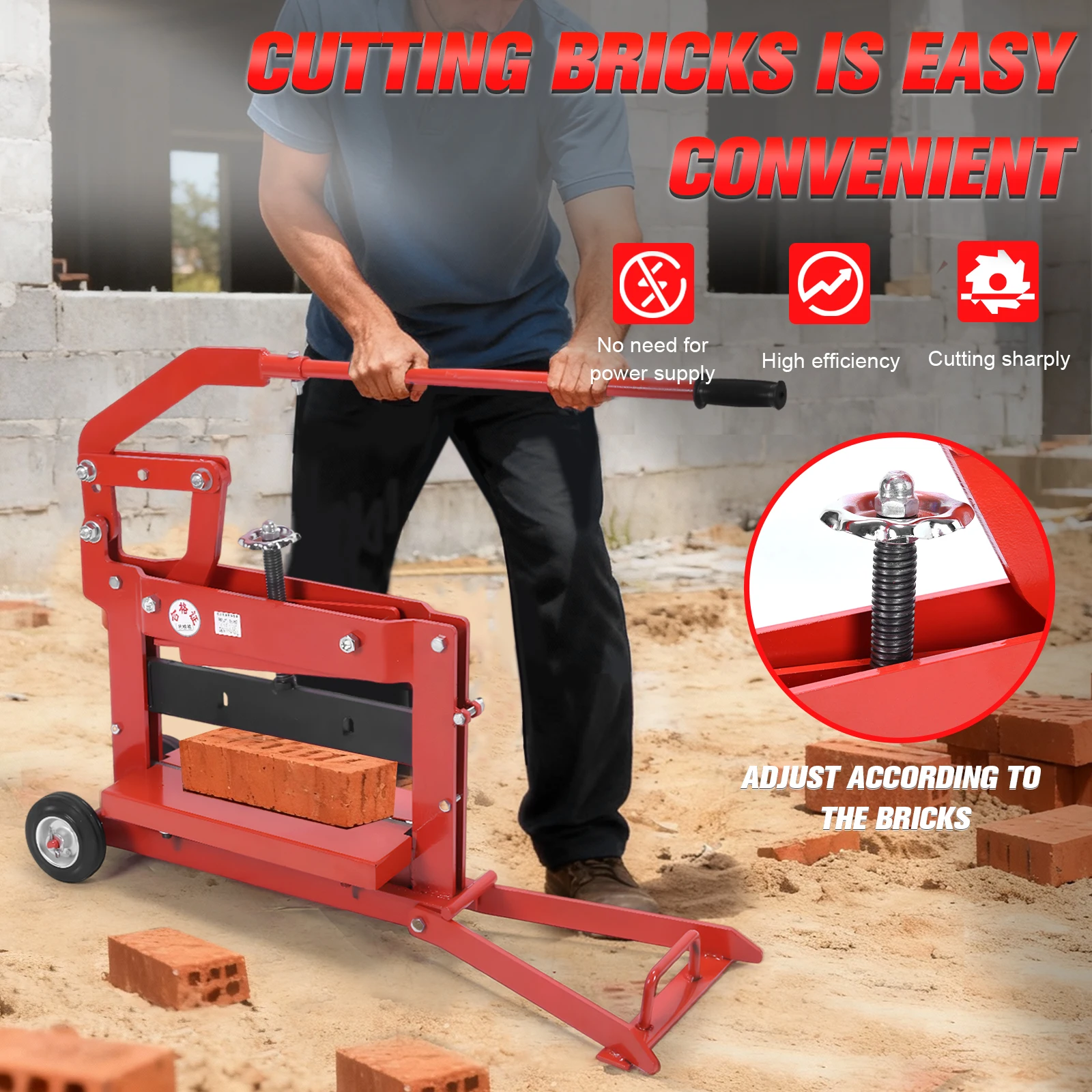 

Brick Buster Cutter Tool with Wheels Brick Splitter 0-11.8in Cutting Thickness for Construction Interior Decoration Road Paving