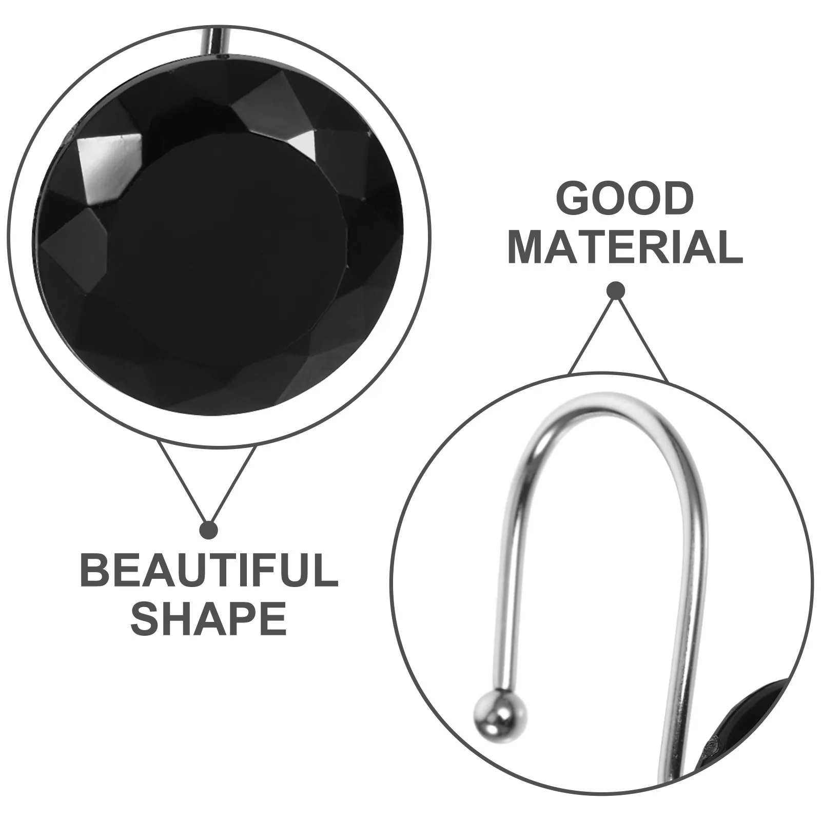 

12Pcs Shower Curtain Hooks Metal Acrylic Hanging Rings Smooth Glide Suitable for Various Curtain Styles