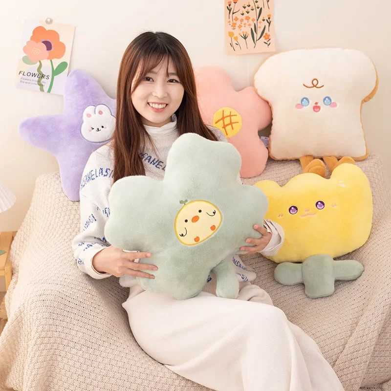 INS Plants Sop Decor Plush Pillow Stuffed Tulip Pink Flower Four Leaf Clover Plushie Peluche Sofa Chair Seat Cushion Present