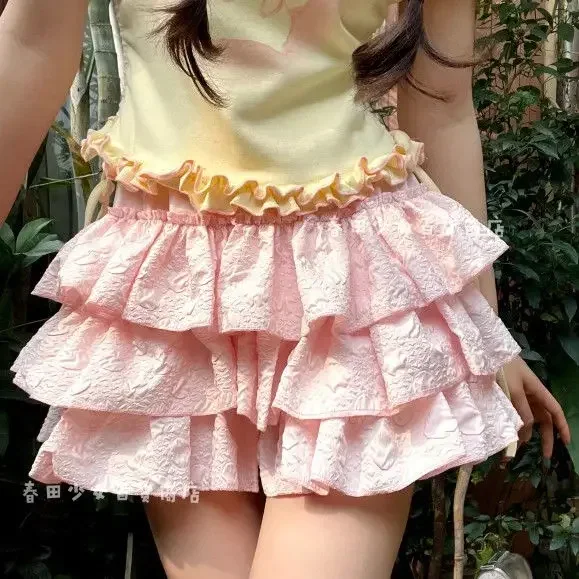 

Korean Mini Skirts for Women Sweet Jupe 2025 Faldas Mujer De Moda High Waist A-line Ruffles Summer Cute Fashion Kawaii Skirt