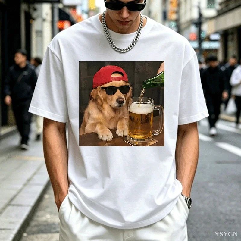 Border Collie Drinking Beer Funny Dog Meme T Shirt Vintage Style for Men Women 100% Cotton T-Shirts Tee Clothing Tops