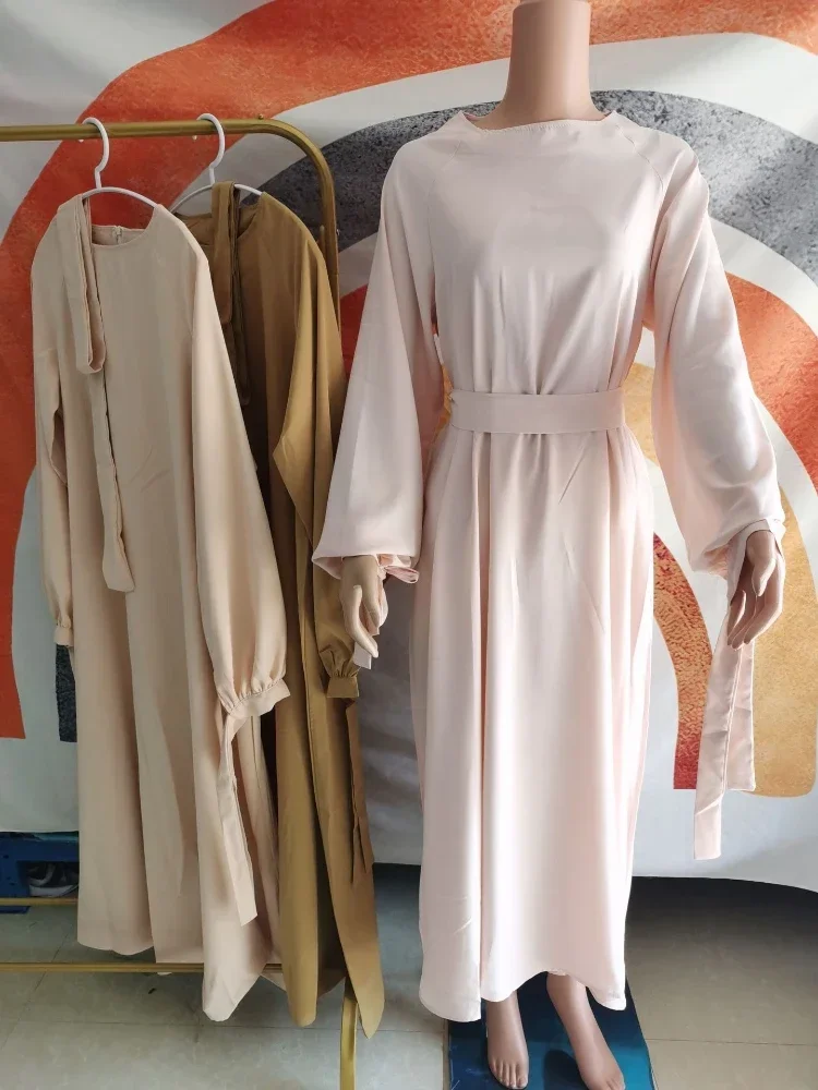 Vestido musulmán Eid para mujer Abaya Marruecos Ramadán con cordones Abayas Kaftan Islam manga acampanada sólido Dubai árabe modesto vestido largo