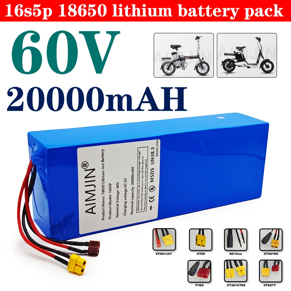 

16s5p Battery Pack 60V battery 20AH 18650 Lithium with BMS for Motorcycle, scooter, Bicycle 2000W Motor