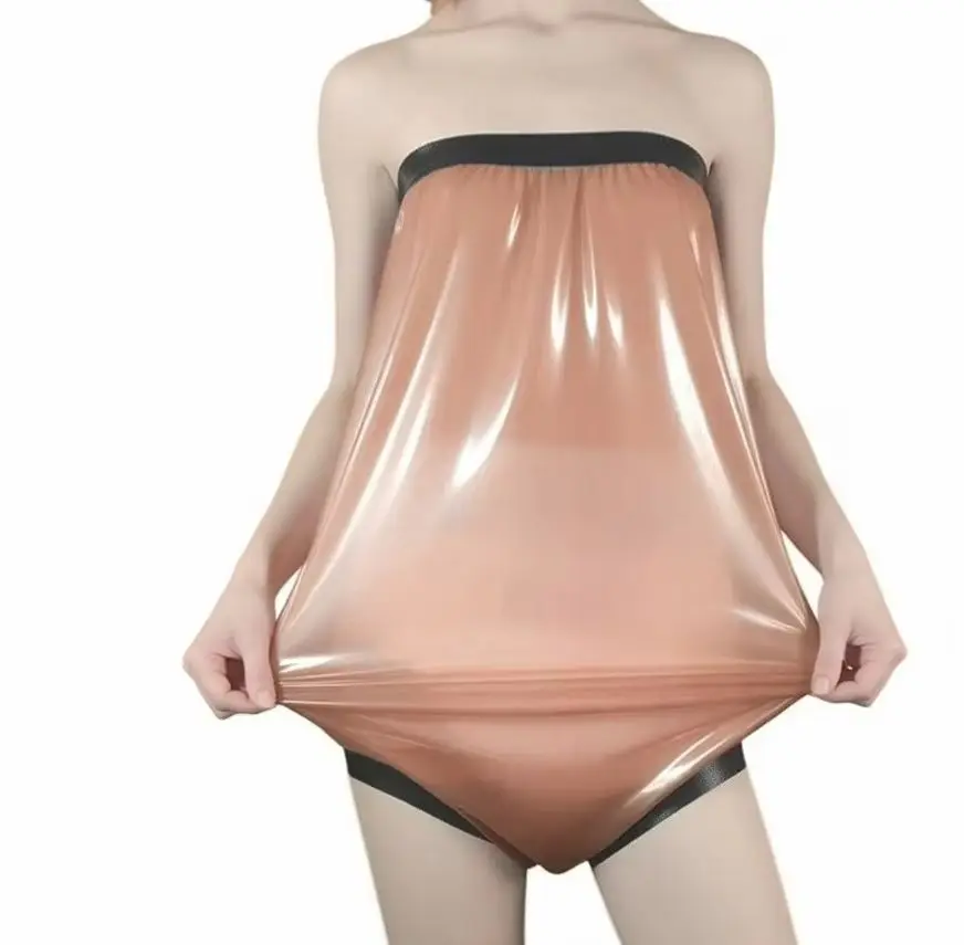 Pantalones cortos de goma transparentes rosas con corte de cintura alta negra, tipo calzoncillos, para lencería, bodys de látex, pantalones sueltos tipo pañal