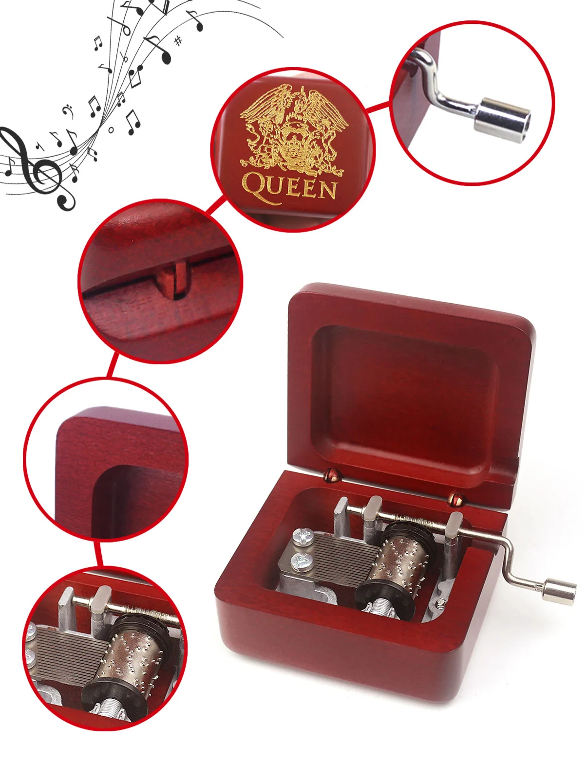 SOFTALK Bohemian Rhapsody Wine Red Hand operated Solid Wood Music Box Birthday, Christmas, Valentine's Day Gift