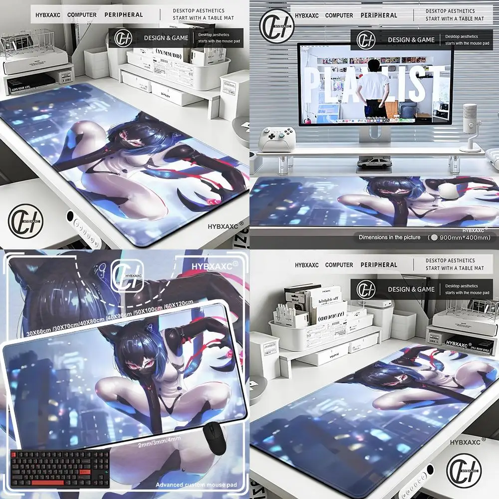 

Cyborg Cat Girl Mouse Pad Cute HD Desk Pad Extended Gaming Keyboard Mats Large 90x40cm XXL Gamer Mousepad