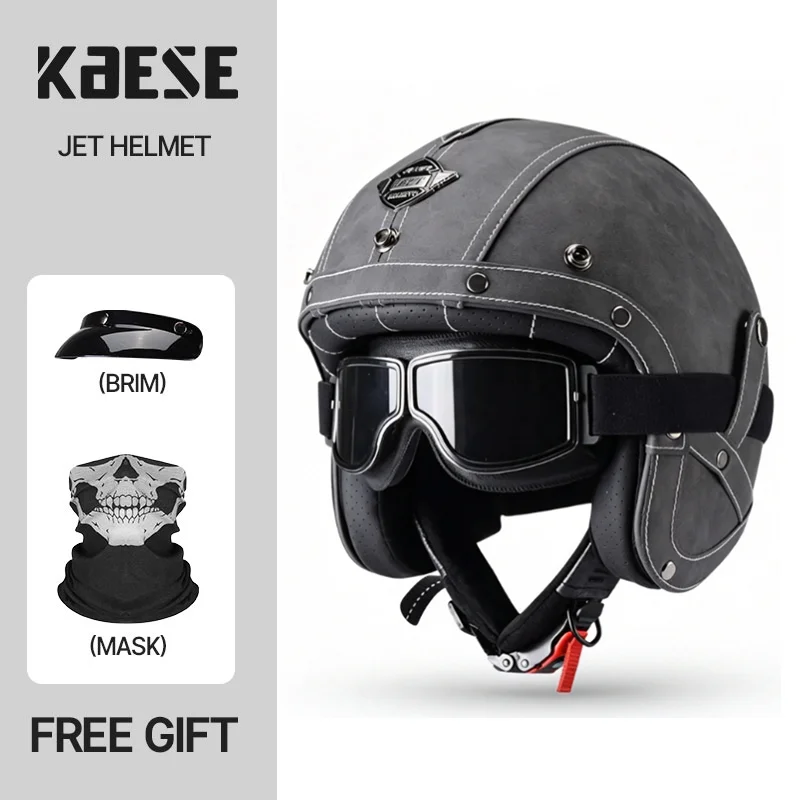 Vintage Open Face Retro Helmet - Kask motocyklowy KAESE Classic Gray Cafe