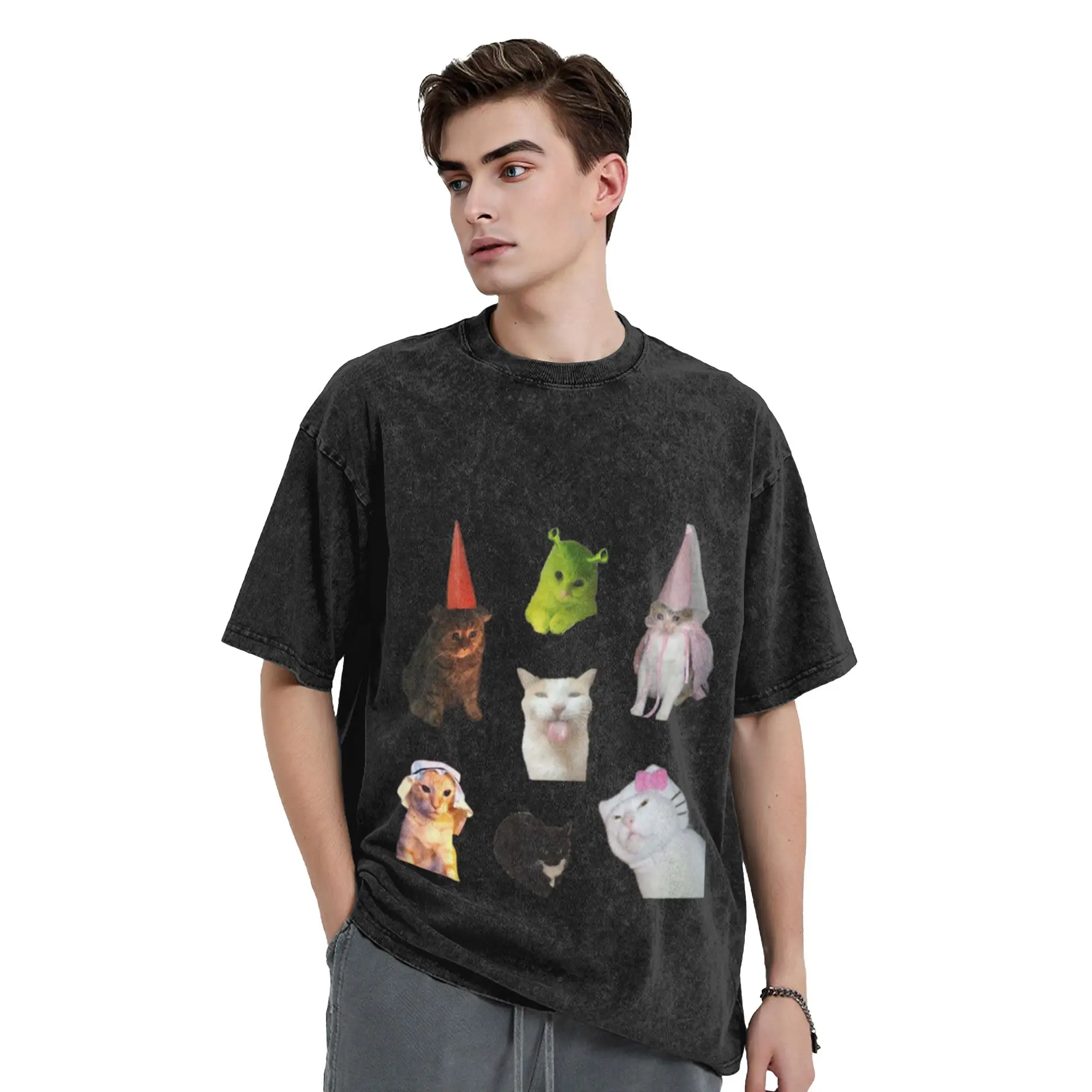 Funny Cat Memes Sticker Bundle of 7 Classic Chic A Vintage Oversized Cotton Unisex T-Shirts