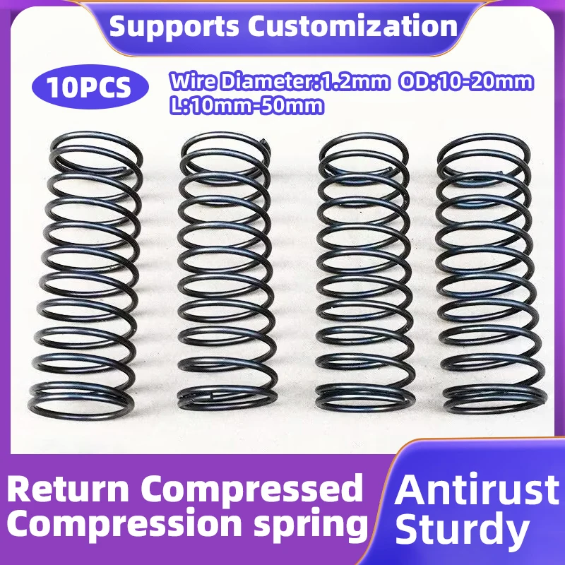 Creamily 10PCS Spring 65Mn Steel Compression Springs Pressure Return Cylindrical Helical Coil Spring WD1.2mm OD10-20mm L10-50mm