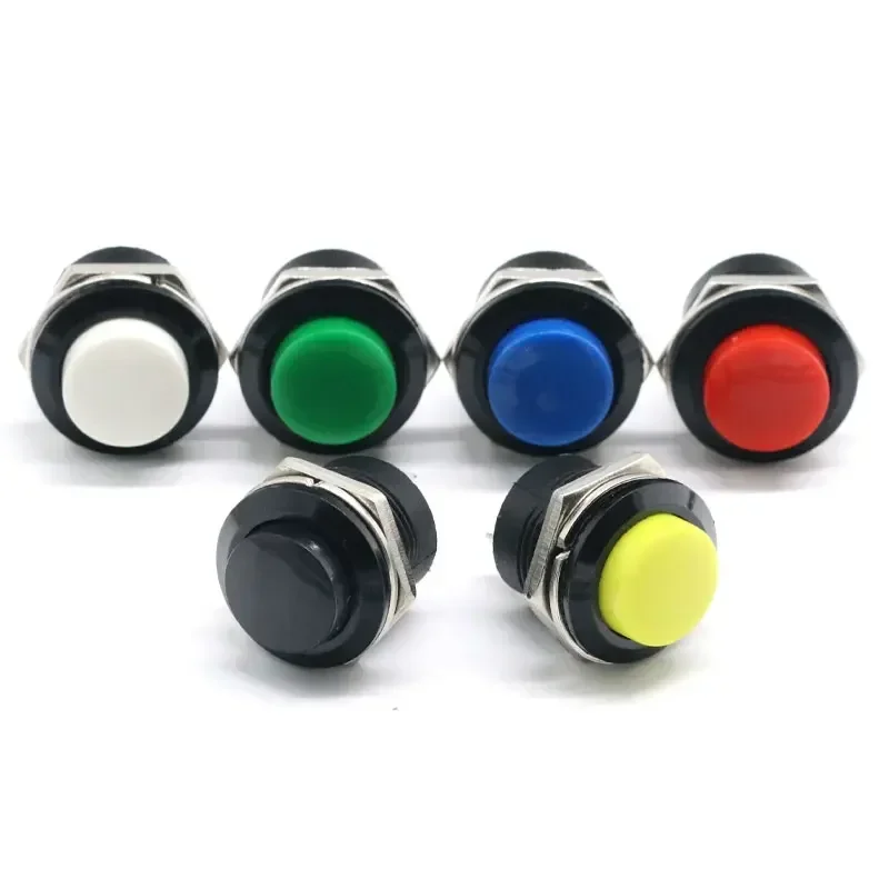 10 stücke R13-507 Momentary Push Button Switch 16mm Momentary 6A/125VAC 3A/250VAC Runde Schalter SCHWARZ ROT GRÜN WEIß BLAU GELB