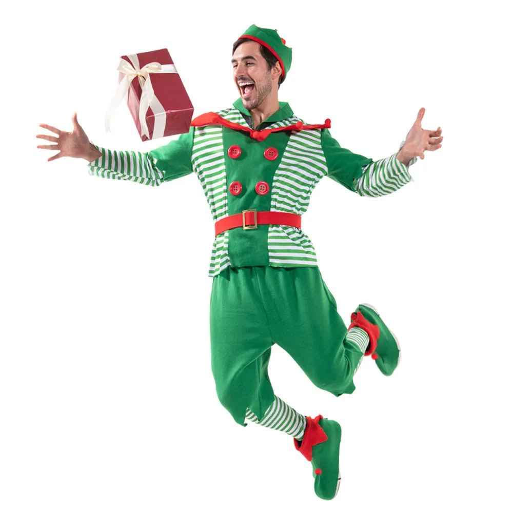 New Christmas Elf Cute Dress Up Set Performance Striped Costume