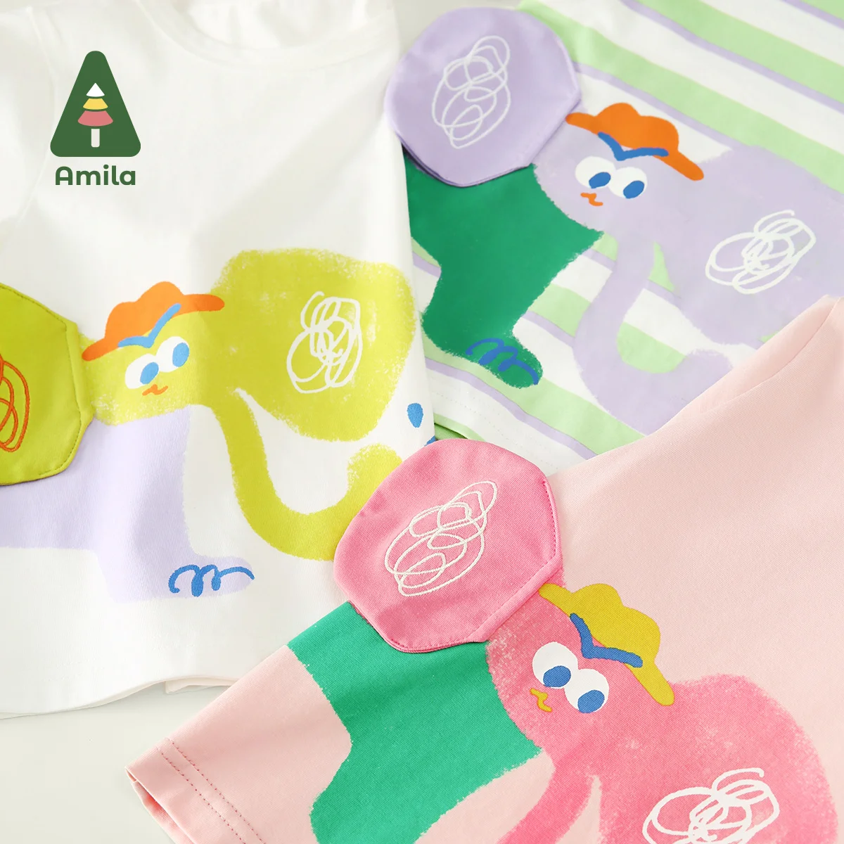 Amila Baby Mädchen Top Sommer neue Farbe Elefant Serie Kinder Spaß gedruckt T-Shirt atmungsaktive haut freundliche T-Shirt 0-6y