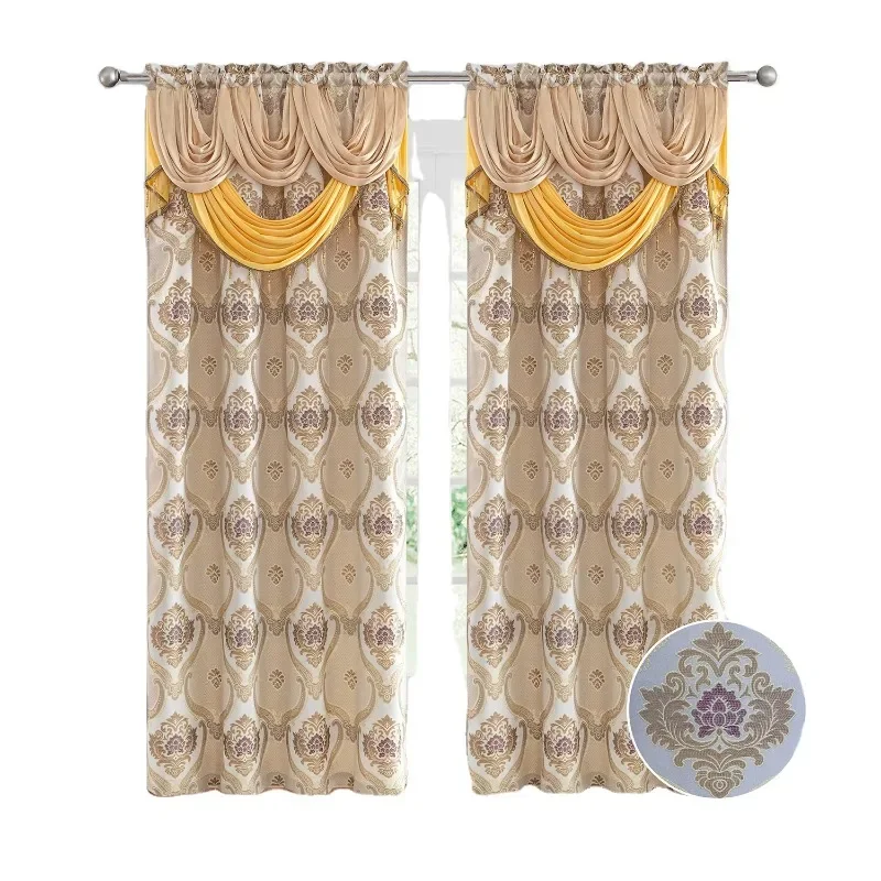 

New Arrival Yellow Red Jacquard Thick Blackout Embroidery Linen Blend Room Curtains