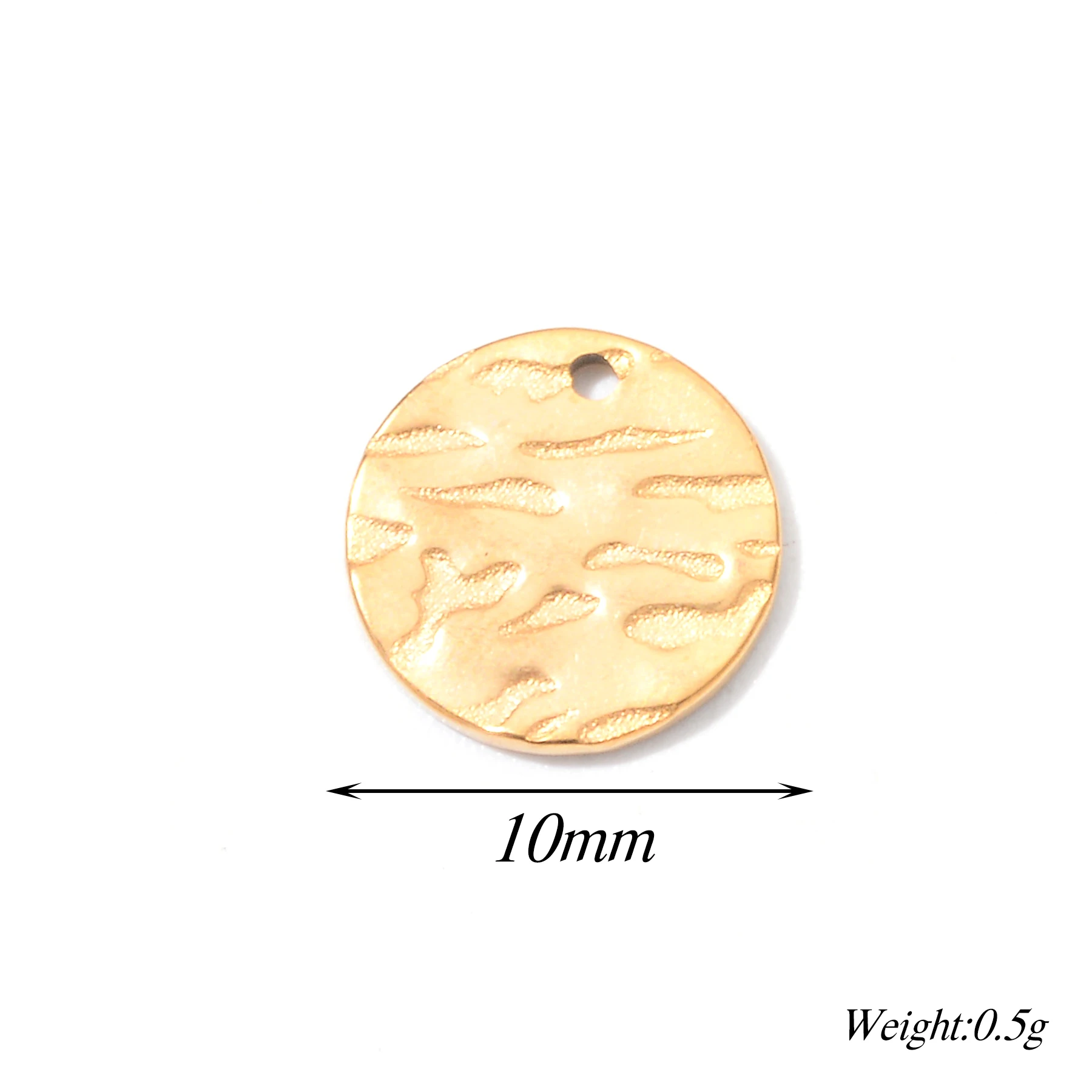 20 Stück/Set 8mm/10mm Goldfarbene Runde Strukturierte Anhänger aus Edelstahl, Runde Leere Münzperlen für DIY-Halsketten- und Armbandherstellung – Detail 2