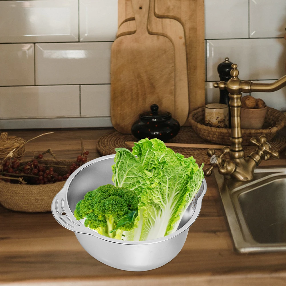

Stainless Steel Draining Basket Lightweight Fine Mesh Rice Washer Vegetable Fruit Strainer Kitchen Colander Bowl