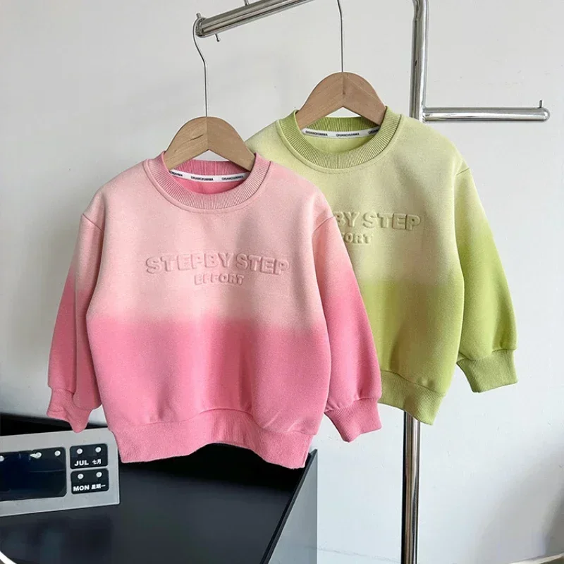 Girls Sweatshirt 2024 Spring Autumn Pullover For Kids Children Gradient Outerwear Baby Long Sleeve Shirts Clothing