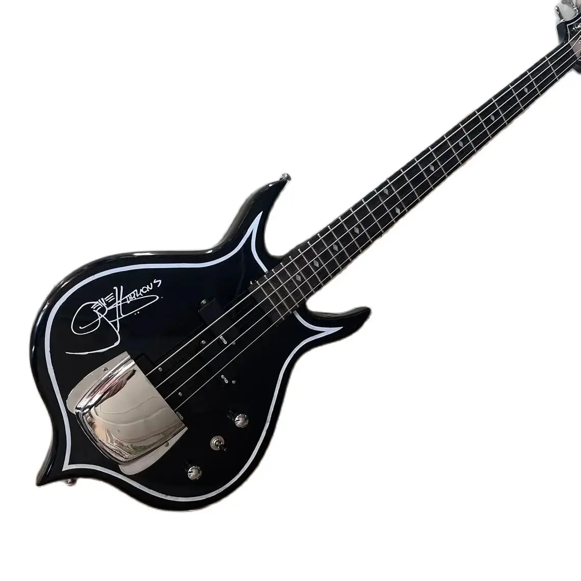 Upgrade Gene Simmons Axe Signed Electric Bass Guitar 24 Frets Punisher KISS Professional Bass Black White Colour