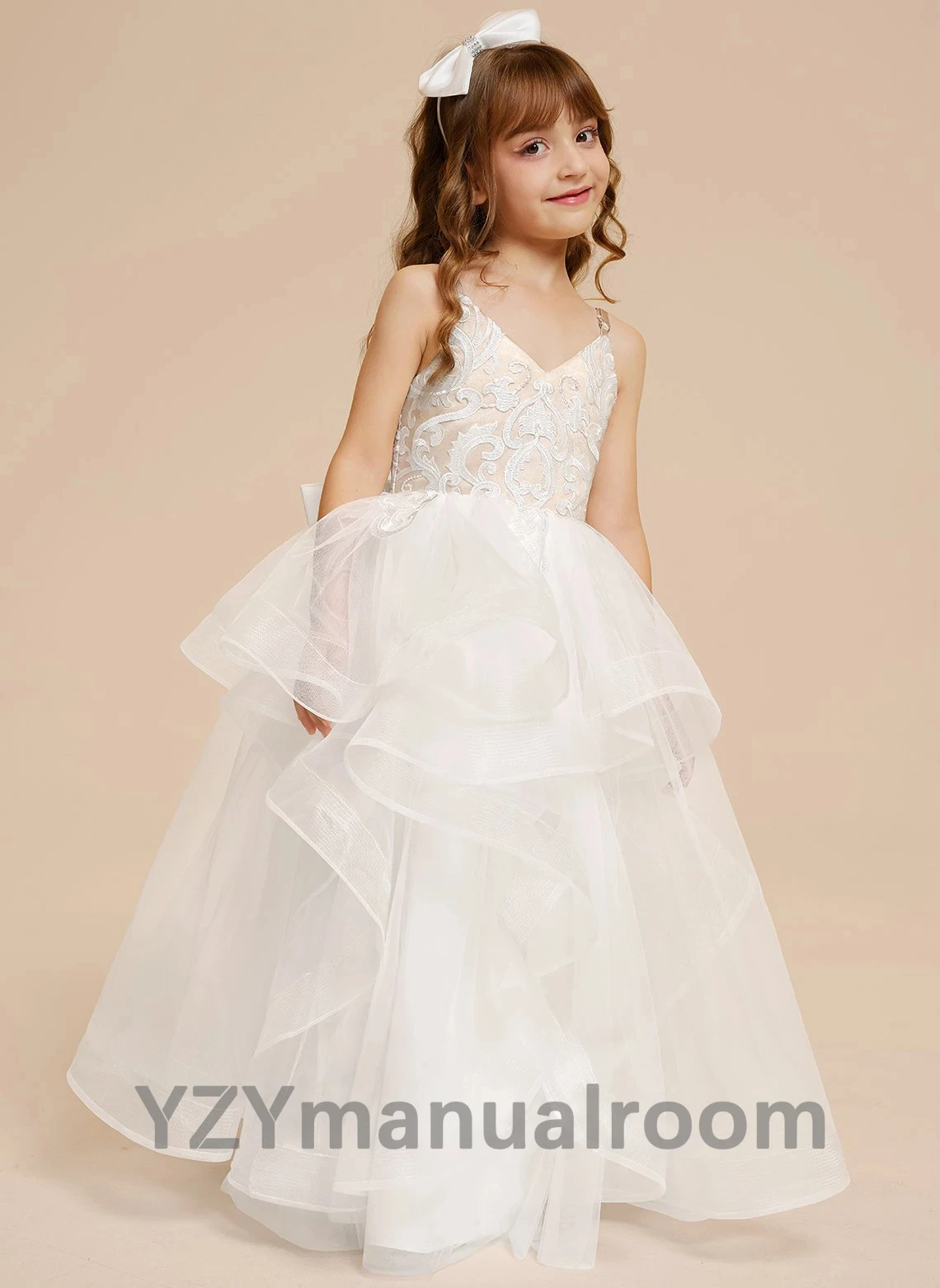 فستان حفلة موسيقية/أميرة رقبة على شكل V طول الأرض دانتيل/فستان فتاة الزهور من التول يكتب مراجعة/فستان فتاة الزهور للمراهقين/مخصص