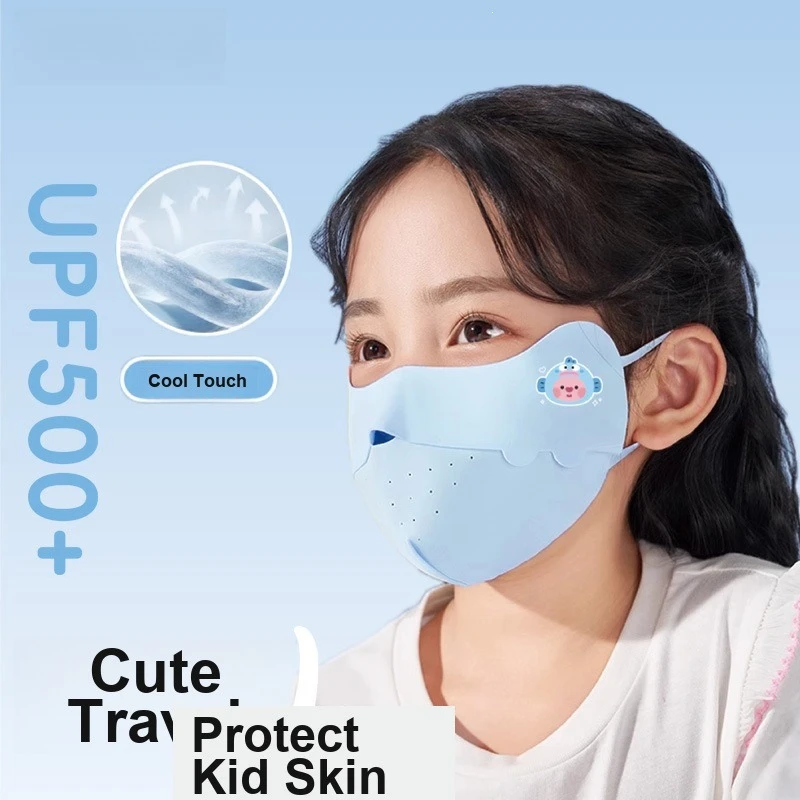 Kids Ice Silk Face Mask Cute Printed UV Protection Skin-friendly Breathable Mesh Cover for Outdoor Travel