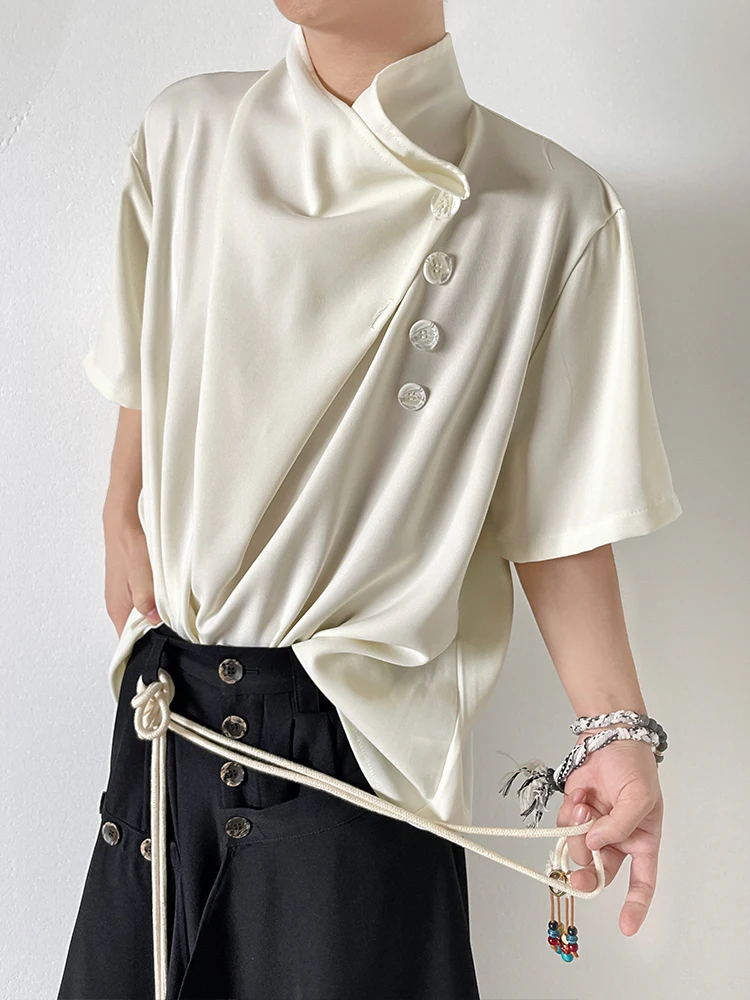 BKYC New Chinese Style Men's Shirt Short Sleeve Stand Collar Summer Design Retro High Grade T-Shirt Handsome Top