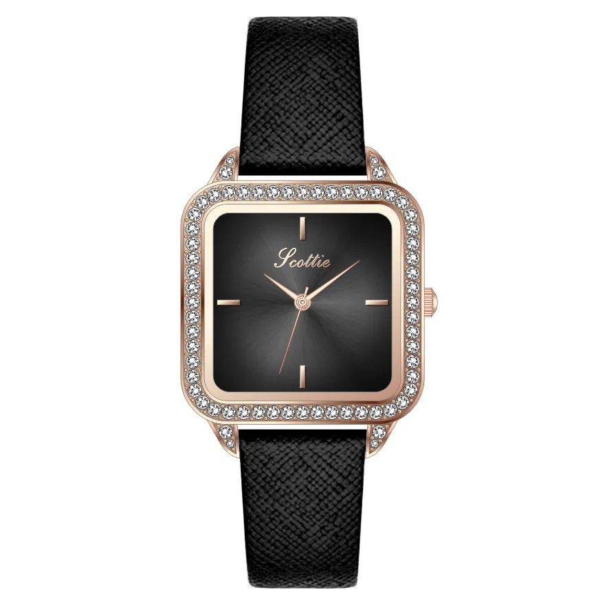 Retro women\'s watch rhinestone beige watch simple fashion temperament square belt watch fashion high-end