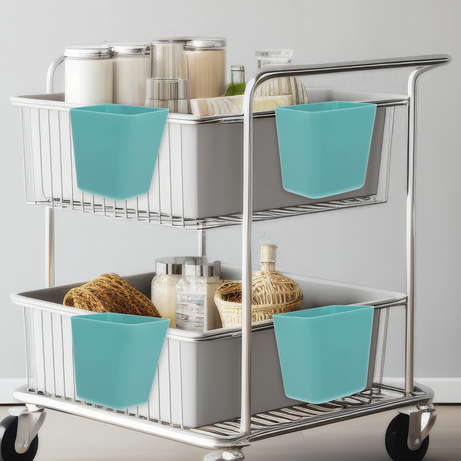 

8pcs Small Hanging Basket Plastic Household Trolley Organizer Storage Baskets Utility Cart Accessories Pegboard Cups