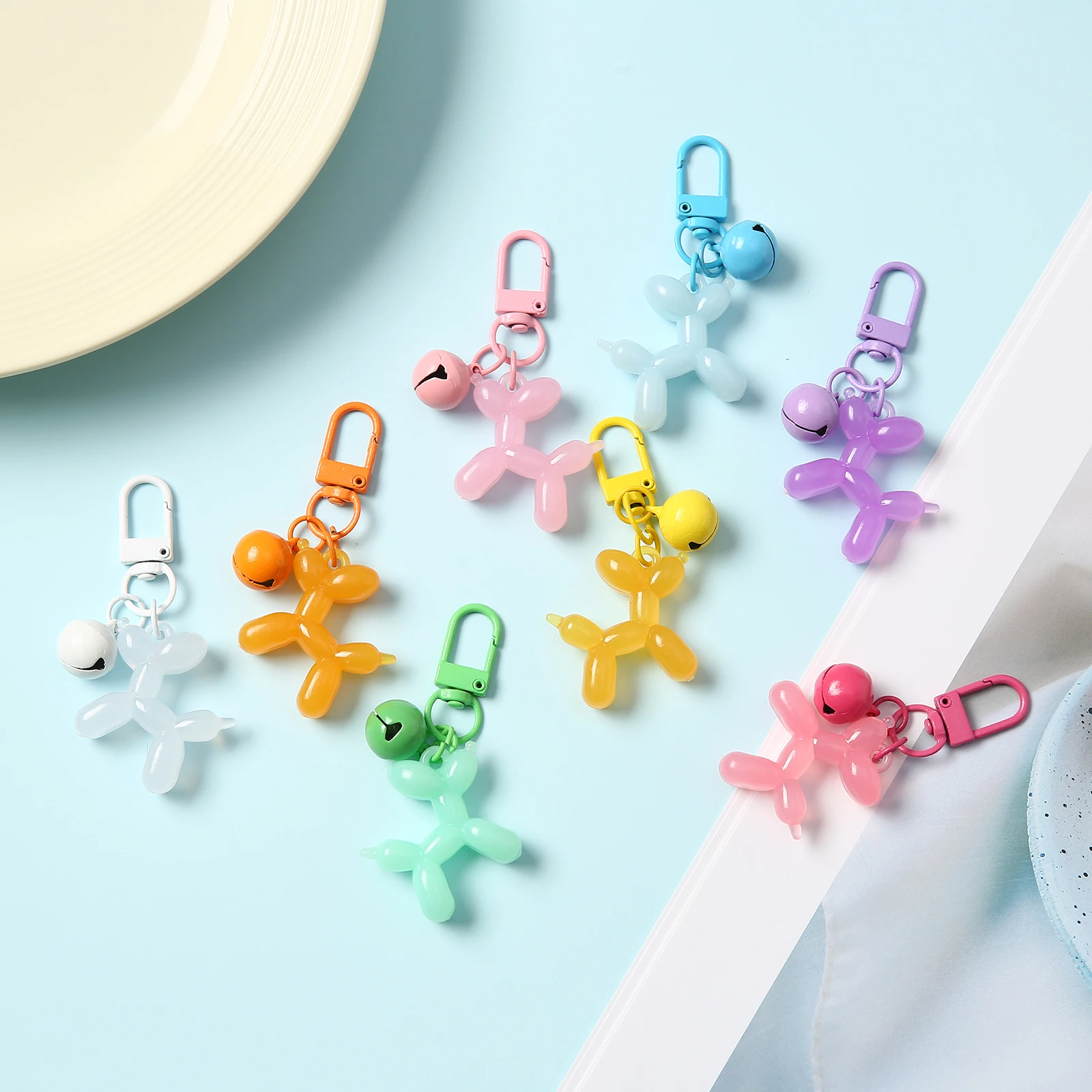 1/2/5/10/20/50 pcs Cute Balloon Poodle Key Chain with Matching Color Bell, Macaron Transparent Puppy Lobster Clasp Keyring