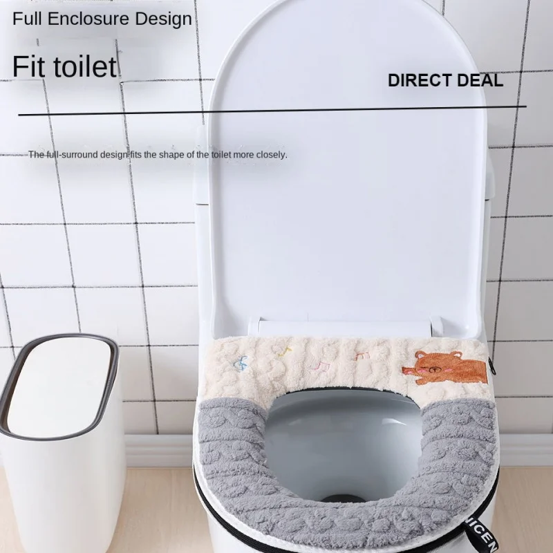 2025 New soft Toilet Seat pad Autumn Winter Thick Warm Universal Toilet Cushion Toilet Mat Zipper Embroidery Cartoon Household