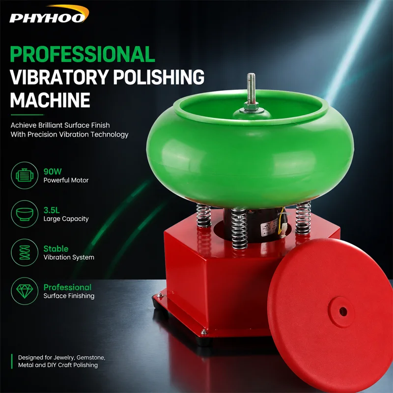PHYHOO Vibratory Tumbler Polisher 90W 3L Professional Jewelry Gemstone Metal Polishing Machine 2800RPM Vibrating Deburring Bowl