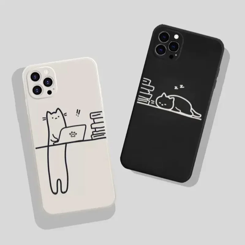 Funny Animal Cat Paired Couple Phone Case for iPhone 15 16 14 13 12 11 Pro Max Mini 7 8 14 Plus SE Cartoon Protector Cover Shell