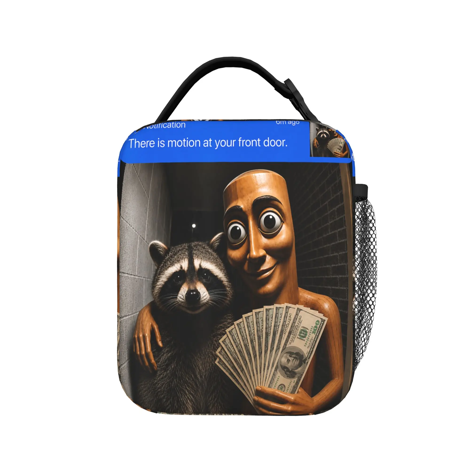 There is Motion at Your Front Tung Tung Sahur Jimothy Money Lunch Bag Picnic Lunch Box For Unisex Leisure Print Tote Food Bags