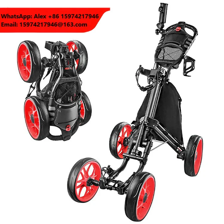 4-Wheel Golf Push Cart Foldable Aluminum Golf Trolley Lightweight Durable Golf Bag Cart With Foot Brake Easy Push/Pull Design