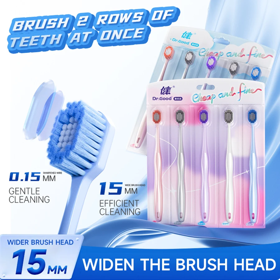 Small wide-headed soft hair toothbrush for gentle cleaning of the oral cavity, affordable family pack for adults