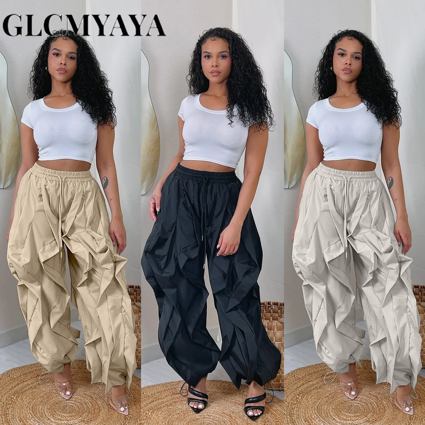 GLCMYAYA النساء الصالحة للأكل شجرة الفطريات عداء ببطء بنطال رياضي 2025 الصيف موضة نشط عادية الشارع الركض بنطلون