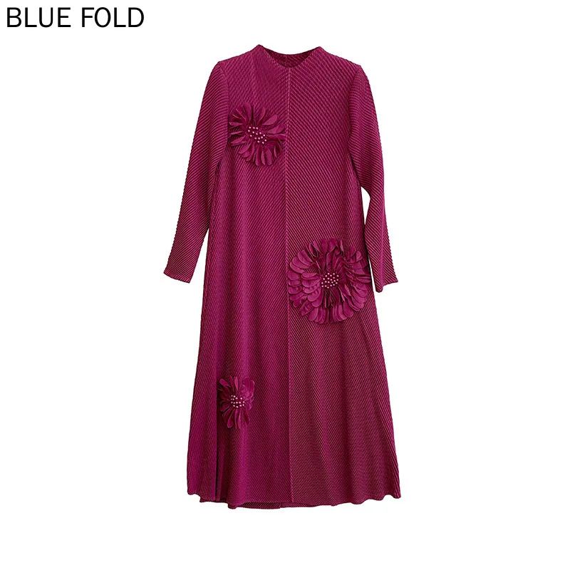 Miyake 2025 verão nova coleção de vestidos plissados com padrões florais costurados à mão e designs de contas faz um visual magro