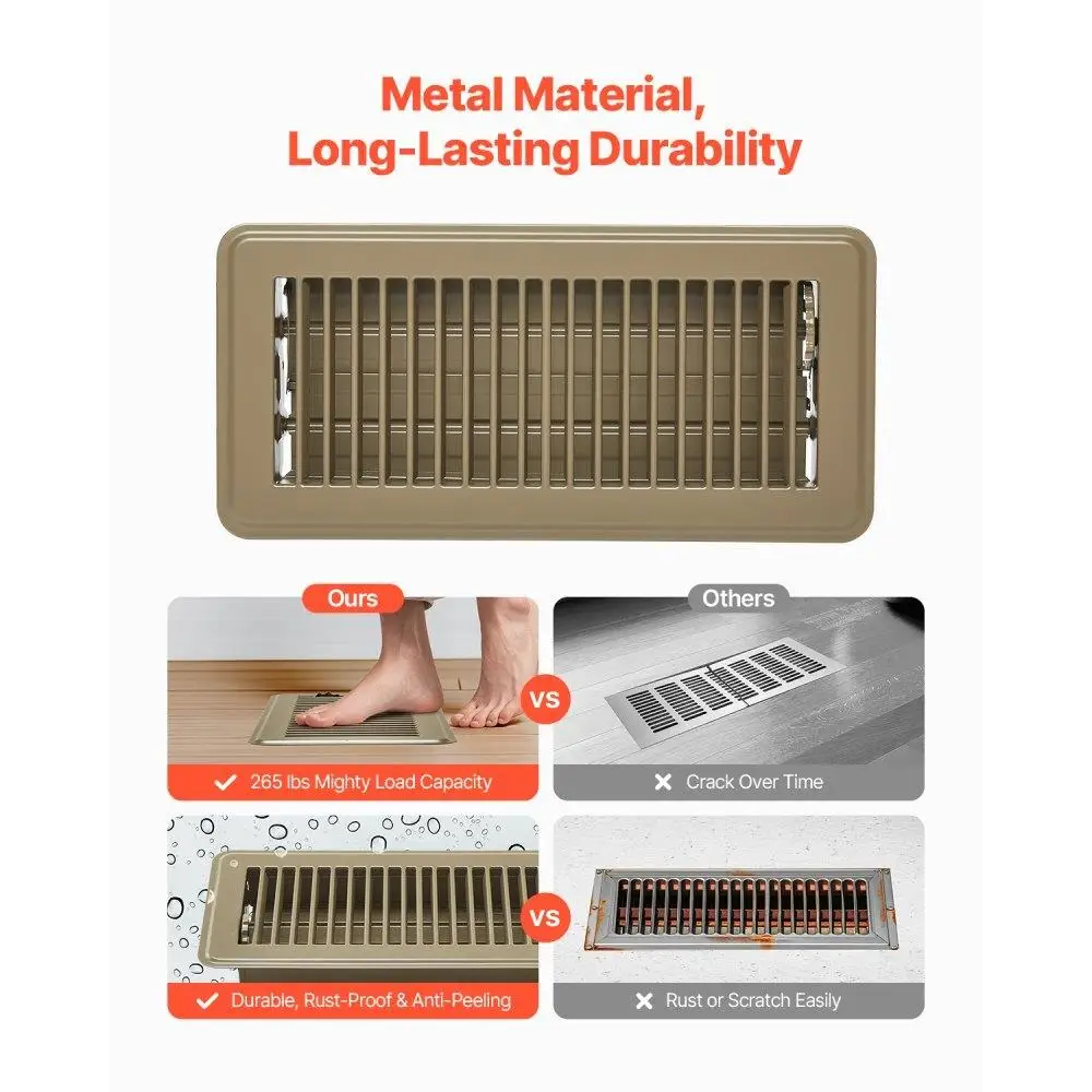 Iron Floor Registers 4x10 Inch Set of 6 for hvac Vent Grilles Brown Color Durable and Easy to Install Home Decoration