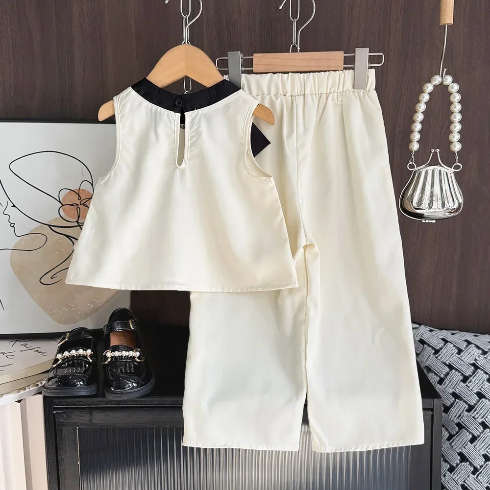Bear Leader 2025 Summer Korean Version 3-7 Years Girls Suit 3D Bow Sleeveless Top+wide Legs Pants 2-Pcs Set  New Kids Clothing image 3