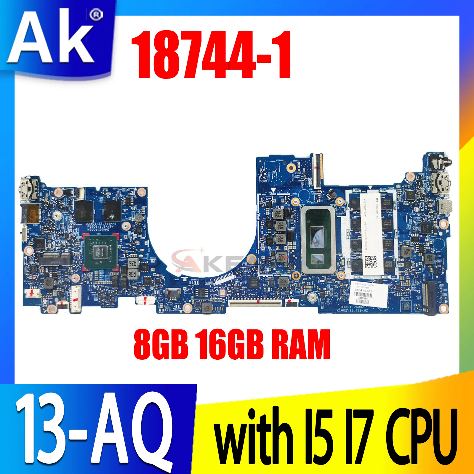 

Материнская плата для ноутбука HP 13-AQ 18744-1 L53413-601 L53411-601 i5 i7 8/10-го поколения RAM 8G MX150 2G протестирована нормально