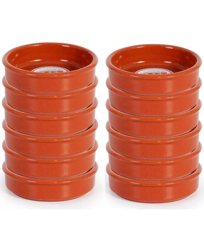 Tradineur - Pack of 12 round clay pots-suitable for vitro and oven-ideal for homemade stews and roasts-Ø 16 cm